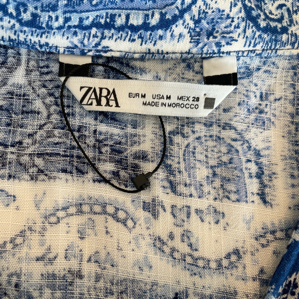 Never Worn! Zara Blue & White Long Sleeve Paisley Print Faux Wrap Crop Top - Picture 14 of 15
